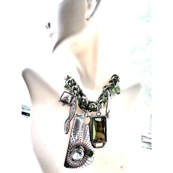 Green JADE Color Pendant Necklace with Charms - Picture 2 of 3